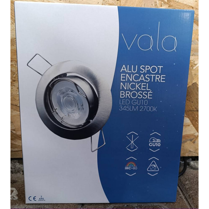 SPOT ENCASTRÉ LED NICKEL BROSSÉ – VALA (GU10, 345 LM, 2700K)
