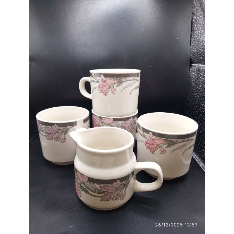 PETIT SERVICE CAFé/THé EN CéRAMIQUE, DéCOR FLORAL ANNéES 5PCES
