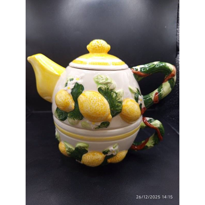 ENSEMBLE THéIèRE + TASSE (MOTIF CITRON)