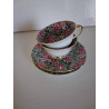 2 ASSIETTES ET 2 SOUCOUPES FLEURIES